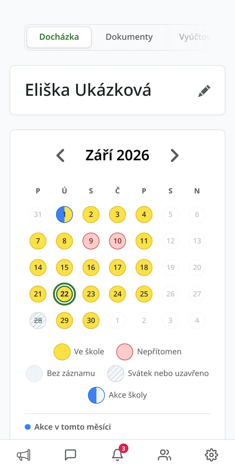 Kalendář dítěte s barevně označenými dny