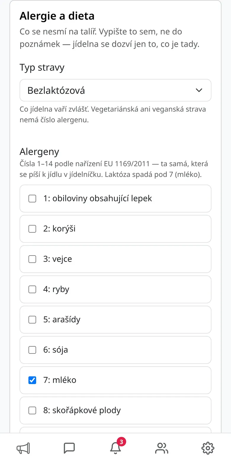 Profil stravy a alergenů dítěte