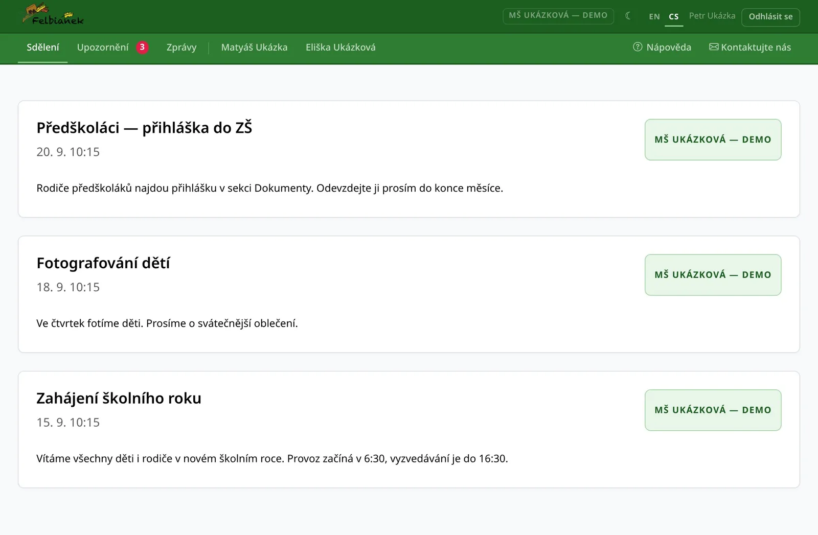Oznámení pro rodiče