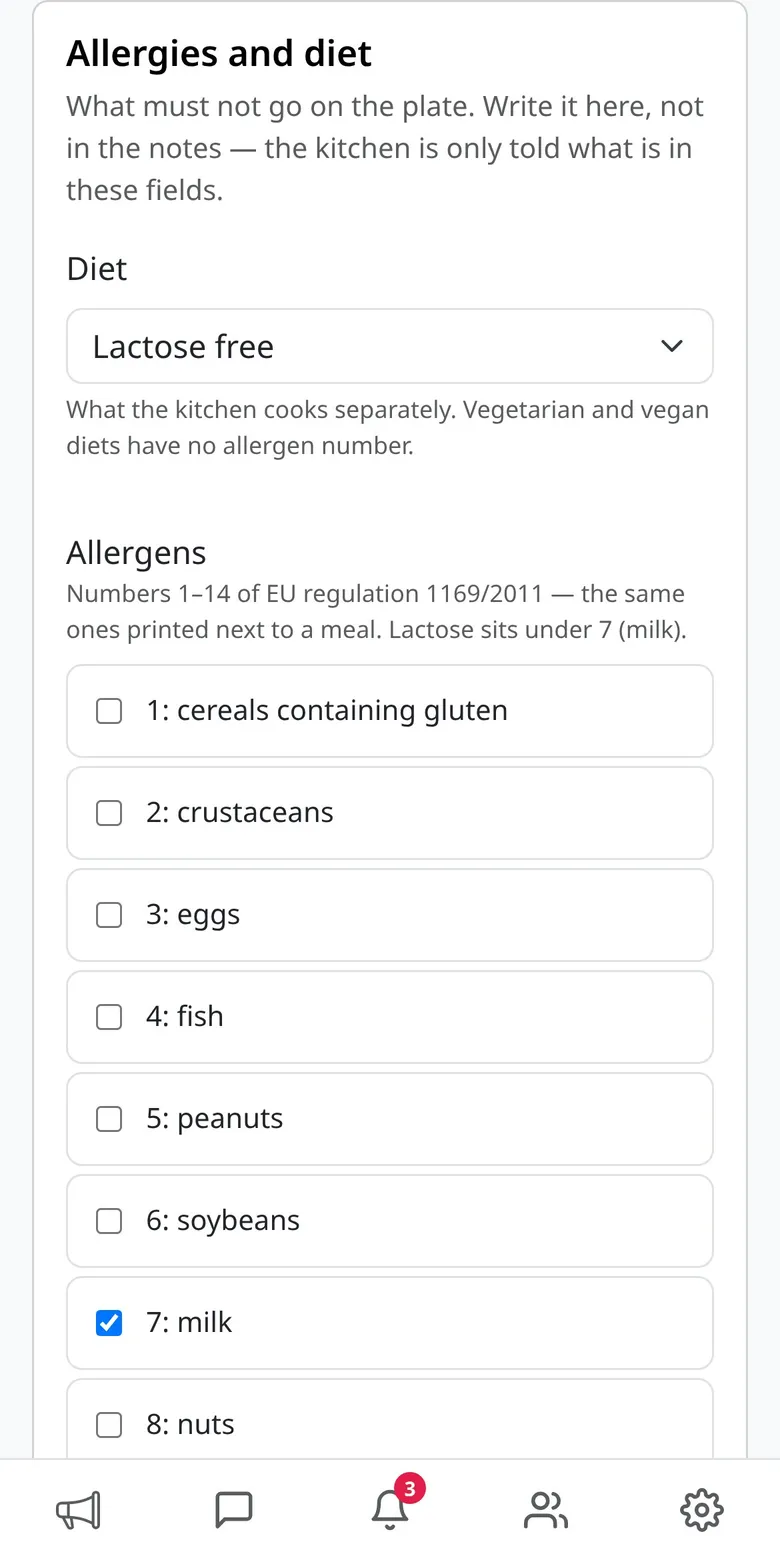A child's diet and allergen profile
