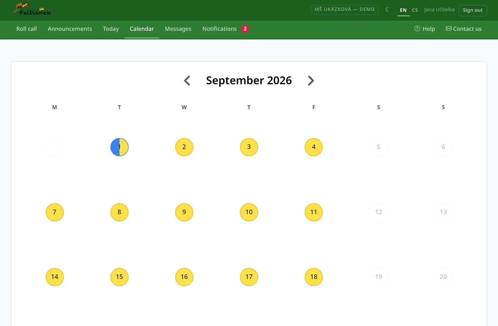 A teacher's duty calendar